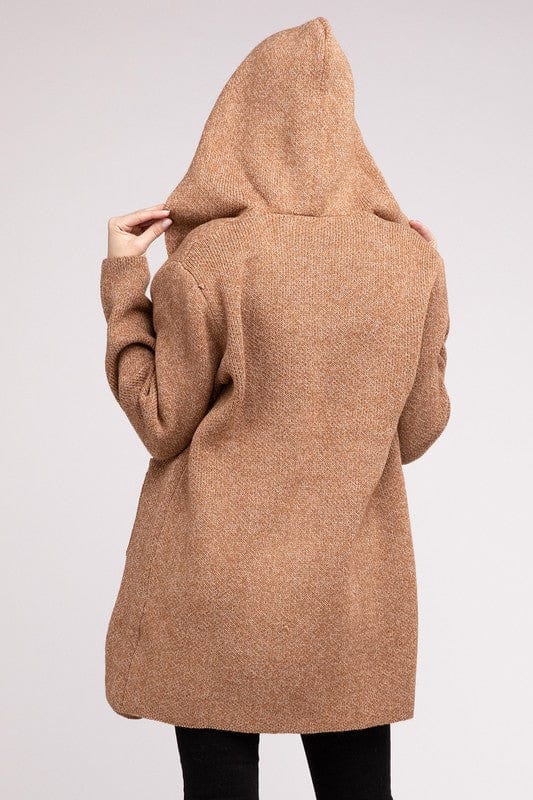 Hooded Open Front Sweater Cardigan ZENANA