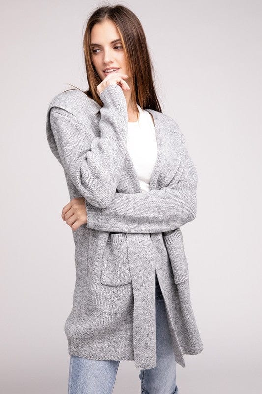 Hooded Open Front Sweater Cardigan ZENANA