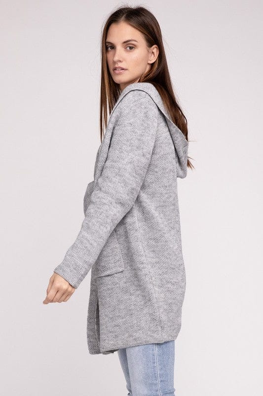 Hooded Open Front Sweater Cardigan ZENANA