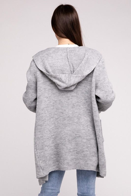 Hooded Open Front Sweater Cardigan ZENANA