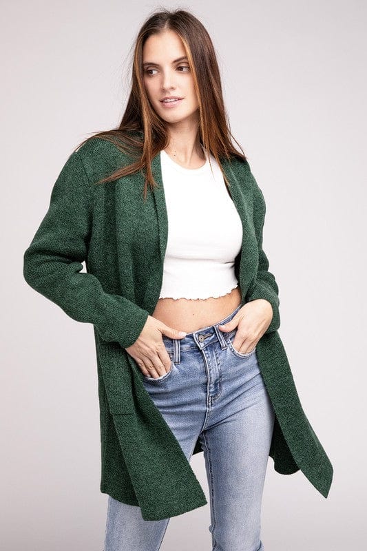 Hooded Open Front Sweater Cardigan ZENANA