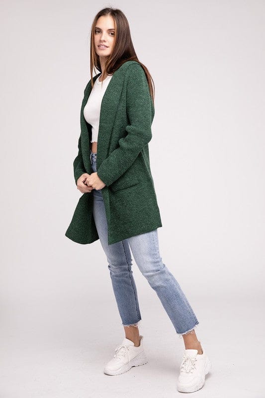 Hooded Open Front Sweater Cardigan ZENANA