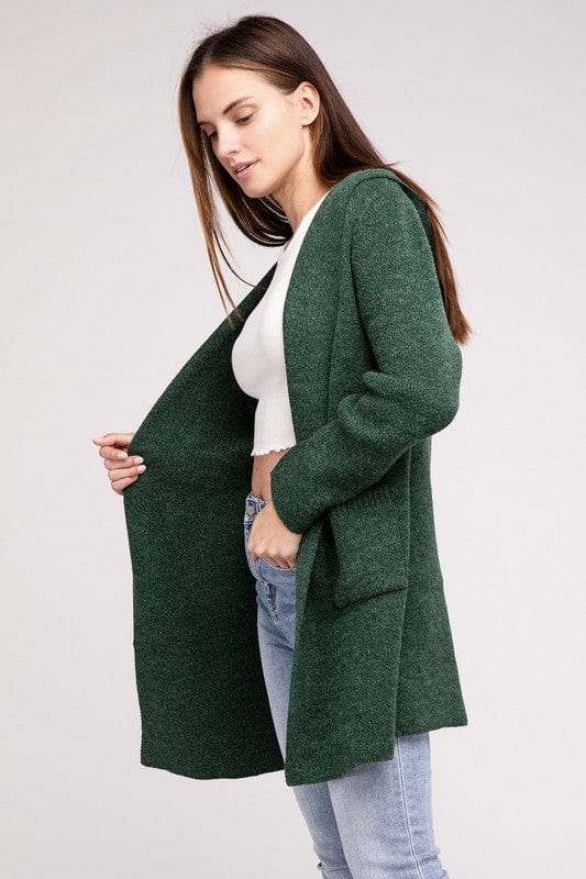 Hooded Open Front Sweater Cardigan ZENANA