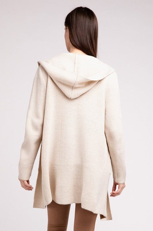 Hooded Open Front Sweater Cardigan ZENANA