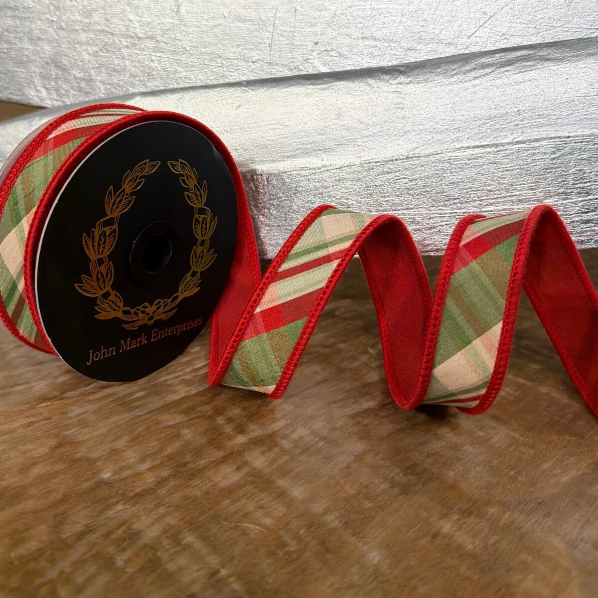 John Mark Ribbon - 1"X10YD - Holiday Plaid Dupion Red Tafetta Fused John Mark JME-WN25-095-RED-1