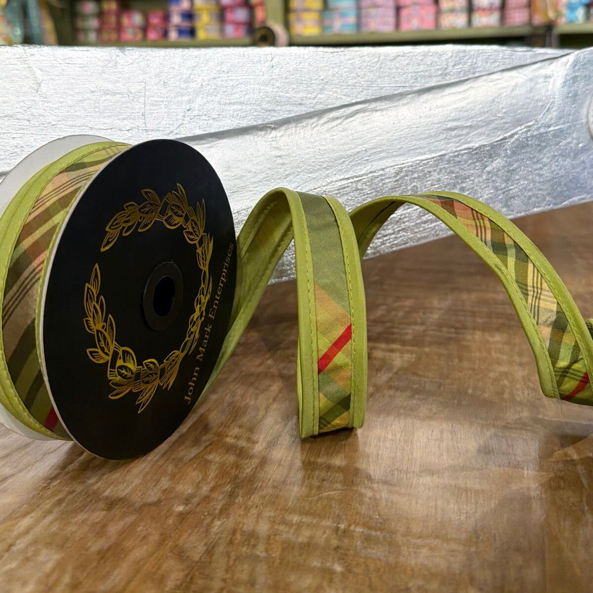 John Mark Ribbon - 1"x10yd - Tafetta Plaid Green John Mark JME-WN25-036-GREEN-1