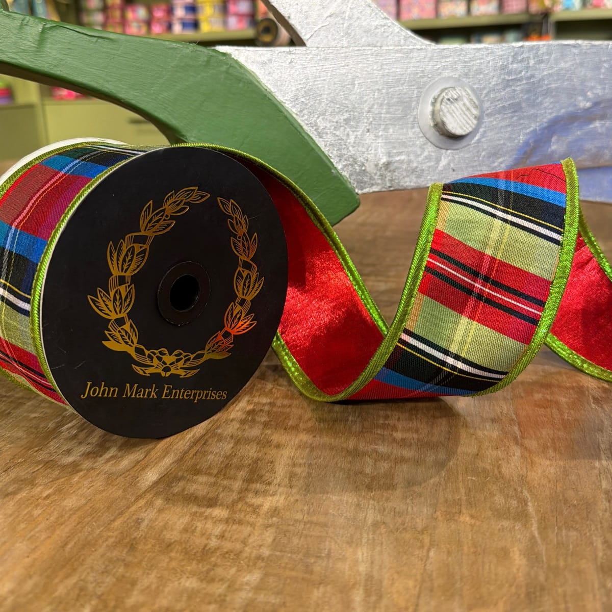 John Mark Ribbon - 2.5"x10yd - Stripe Metallic Dupion Red/Green Metallic Piping John Mark JME-WN25-067-RED-2.5