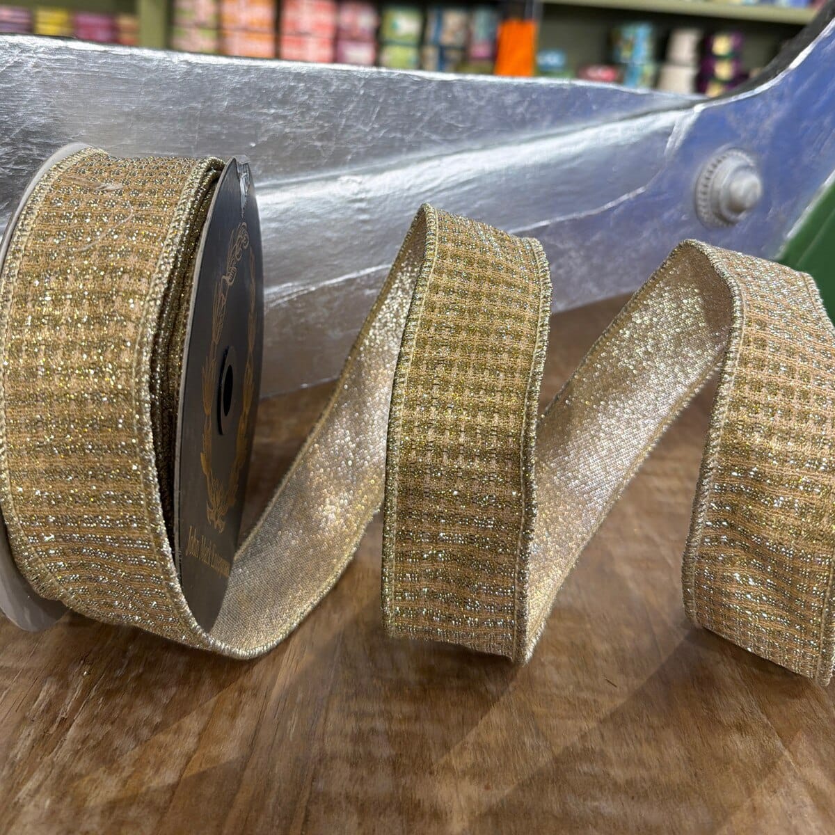John Mark Ribbon  -Metallic Square Trim Dup Gold 1.5" X 10 Yd John Mark JME-WN25-072-GOLD-1.5
