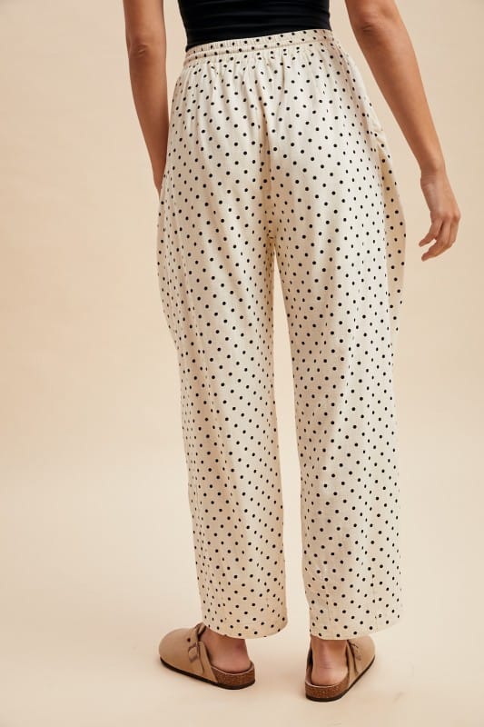 Linen Blend Polka Dot Barrel Leg Pants AnnieWear