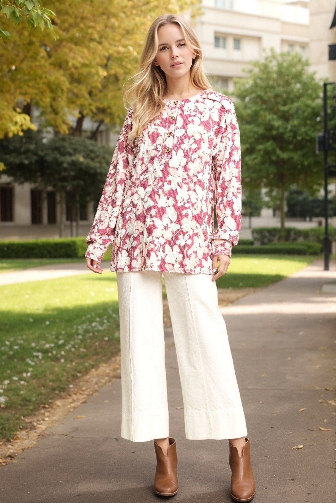 Long Sleeve Floral Button Up top HEMISH
