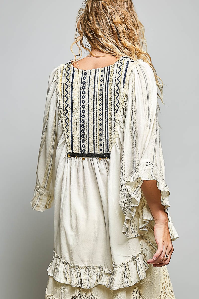 Long-sleeve Poncho-style Top-NATURAL POL