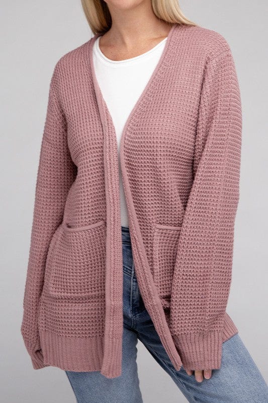 Low Gauge Waffle Open Cardigan Sweater ZENANA LT ROSE / L 1000001815542