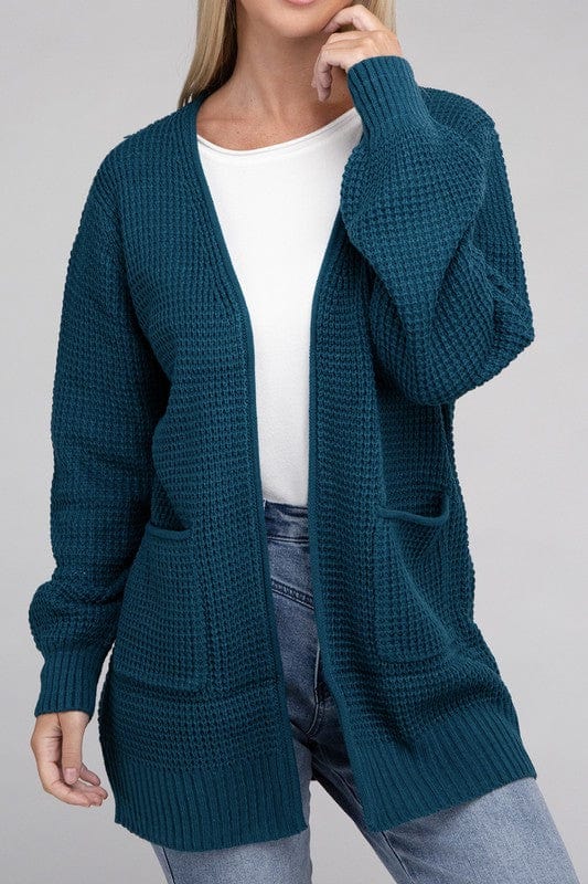 Low Gauge Waffle Open Cardigan Sweater ZENANA