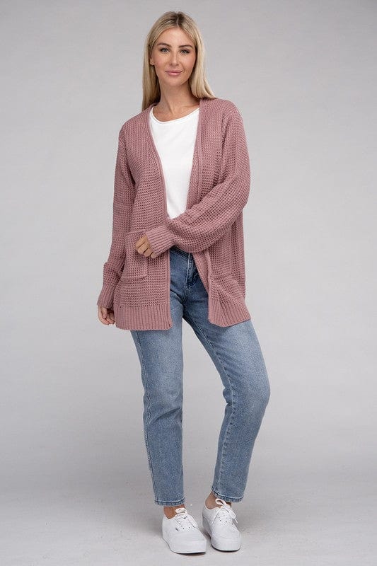 Low Gauge Waffle Open Cardigan Sweater ZENANA