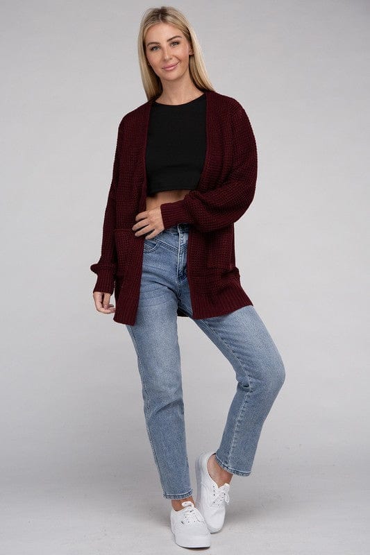 Low Gauge Waffle Open Cardigan Sweater ZENANA