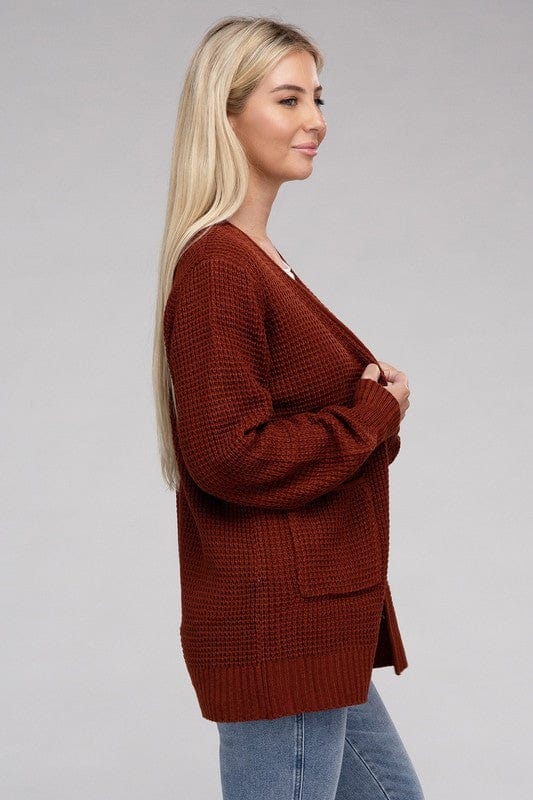 Low Gauge Waffle Open Cardigan Sweater ZENANA