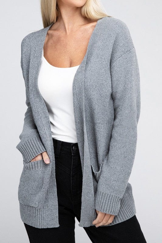 Melange Open Front Sweater Cardigan ZENANA H GREY / S 1000001821648