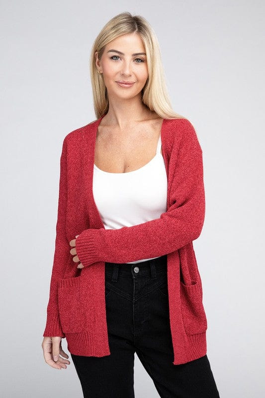 Melange Open Front Sweater Cardigan ZENANA