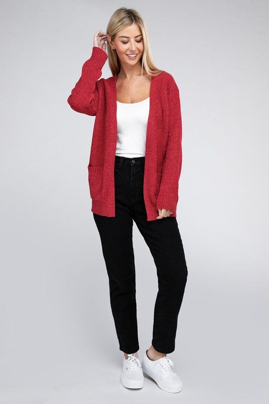 Melange Open Front Sweater Cardigan ZENANA