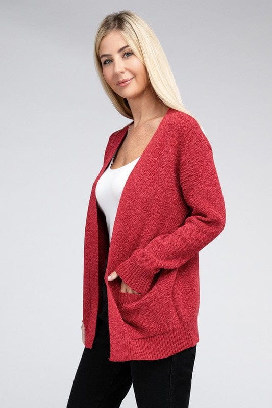 Melange Open Front Sweater Cardigan ZENANA