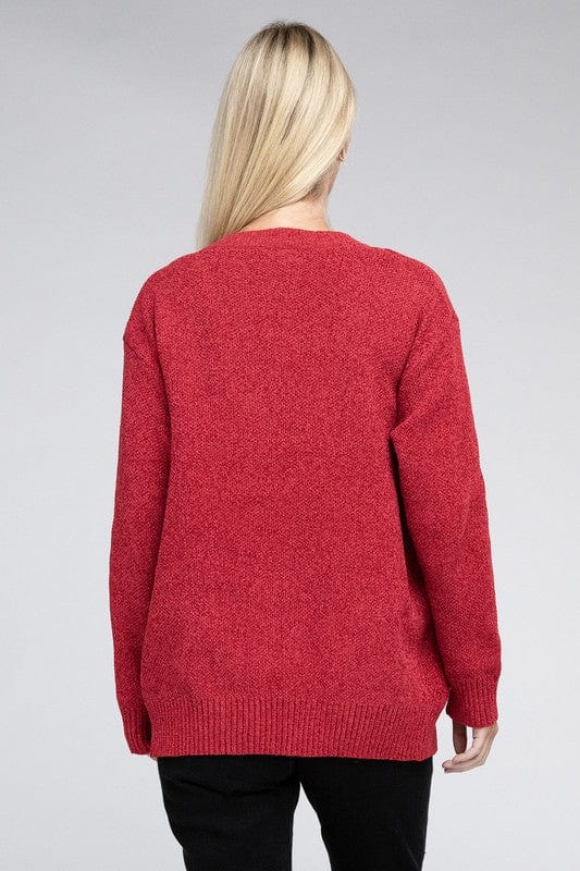 Melange Open Front Sweater Cardigan ZENANA