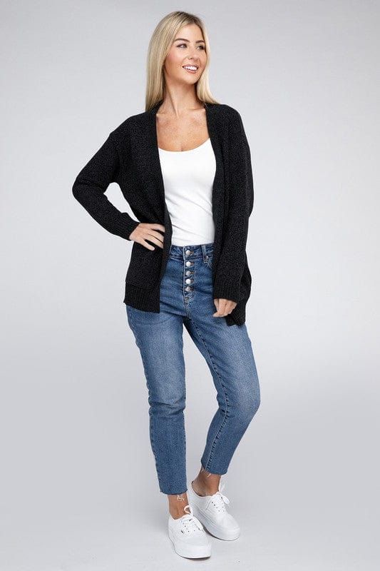 Melange Open Front Sweater Cardigan ZENANA