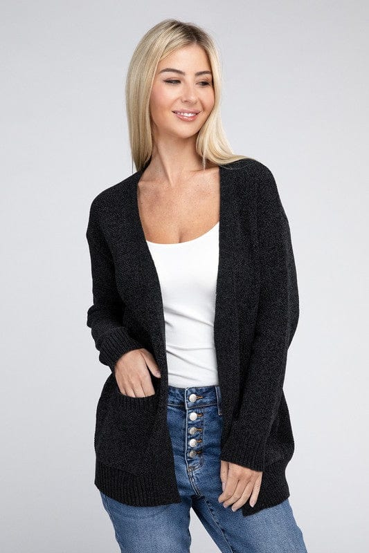 Melange Open Front Sweater Cardigan ZENANA