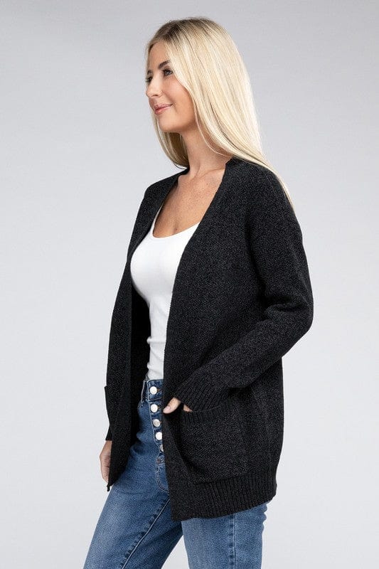 Melange Open Front Sweater Cardigan ZENANA