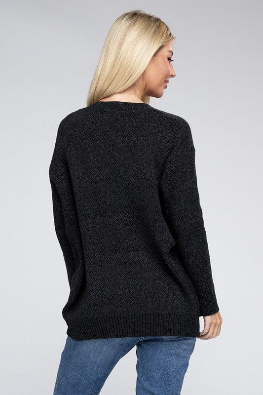 Melange Open Front Sweater Cardigan ZENANA