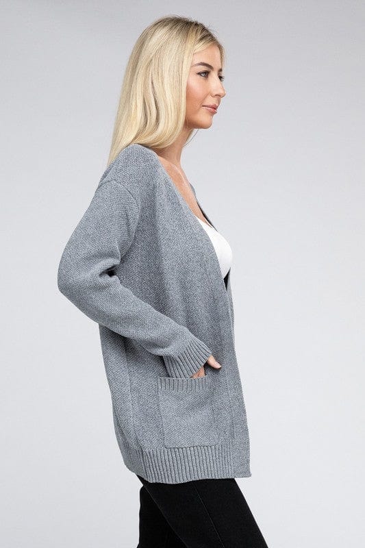 Melange Open Front Sweater Cardigan ZENANA