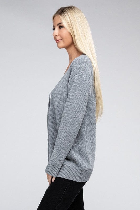 Melange Open Front Sweater Cardigan ZENANA