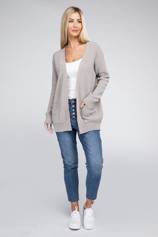 Melange Open Front Sweater Cardigan ZENANA