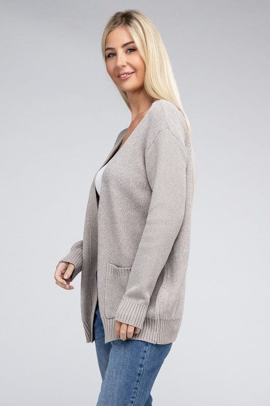 Melange Open Front Sweater Cardigan ZENANA