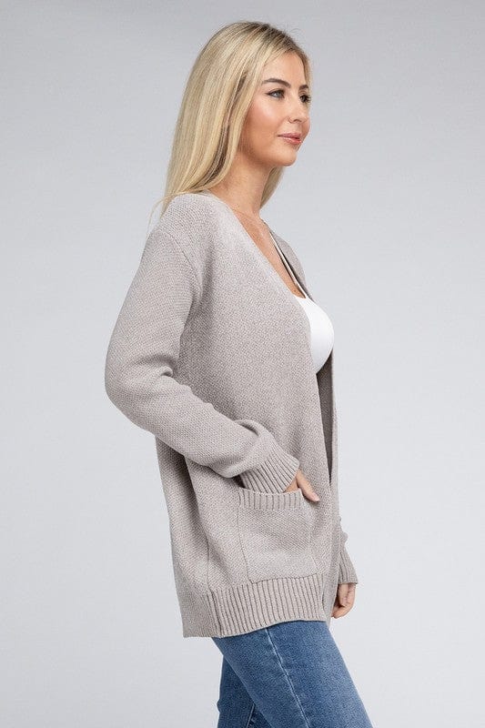 Melange Open Front Sweater Cardigan ZENANA