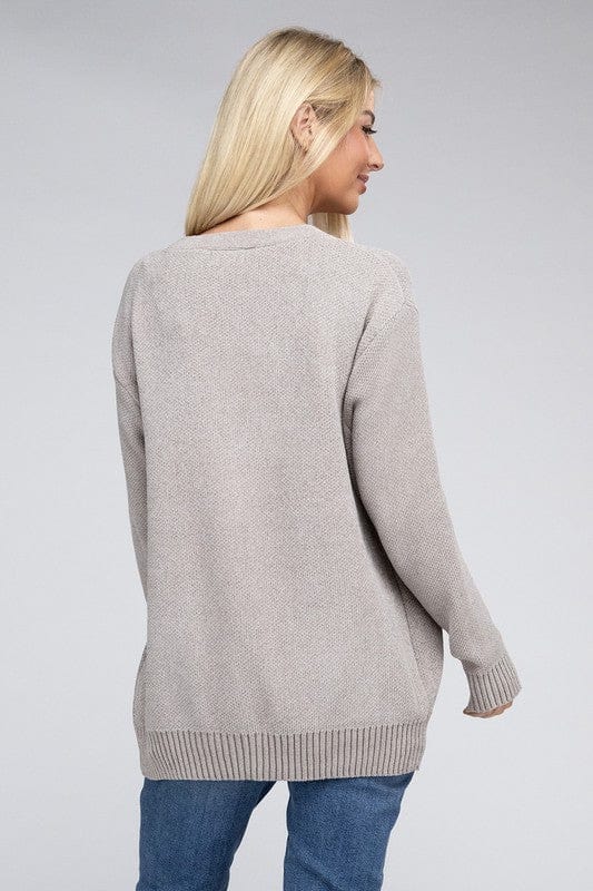 Melange Open Front Sweater Cardigan ZENANA