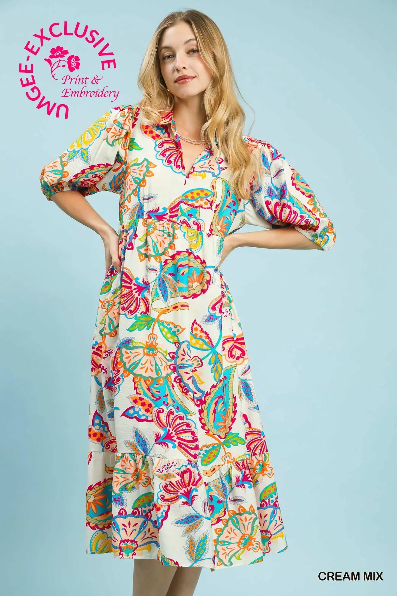 Mix Paisley Print Maxi Dress Umgee