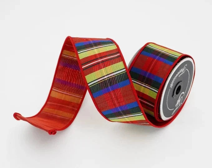 Nutcracker Plaid Red Back, 2.5” X 10 Yards Wired Ribbon, Farrisilk Ribbon RK119-32 FARRISILK RK119-32