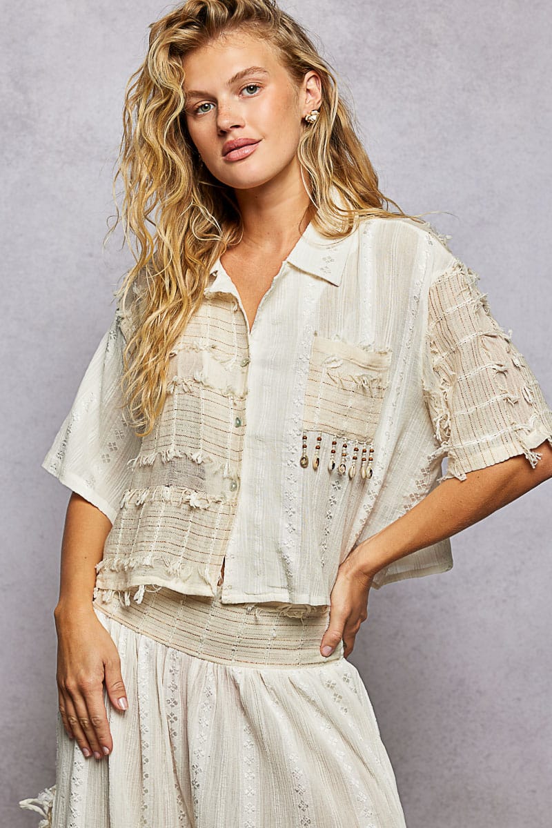 Oversized Short Shirt-NATURAL POL S SMQD12
