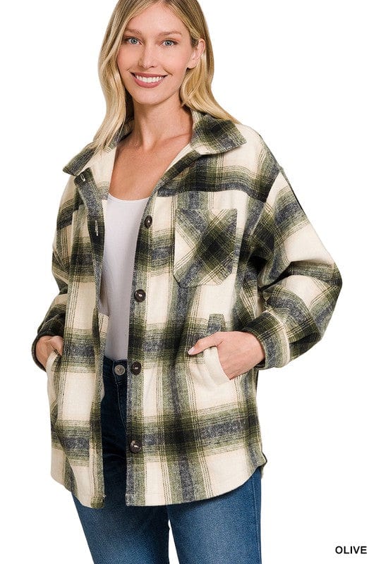 Oversized Yarn Dyed Plaid Longline Shacket ZENANA