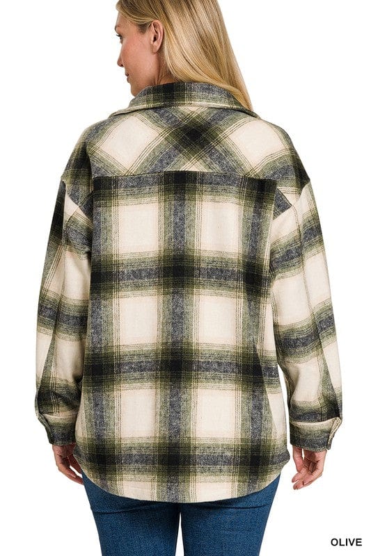 Oversized Yarn Dyed Plaid Longline Shacket ZENANA