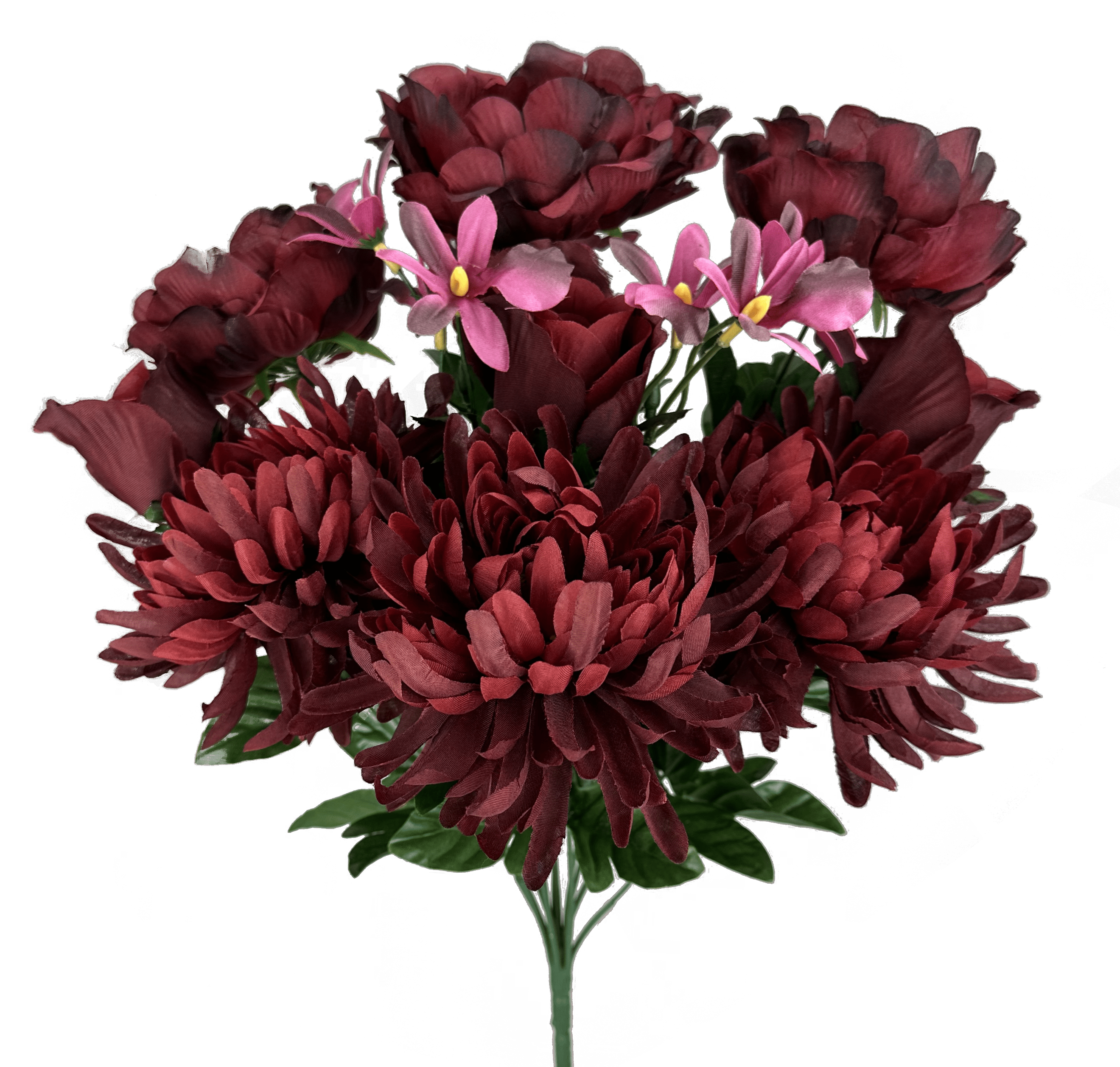 Peony Rose Bud Daisy Bush X 12 H18"-Burgundy Liberty Floral 57110BG