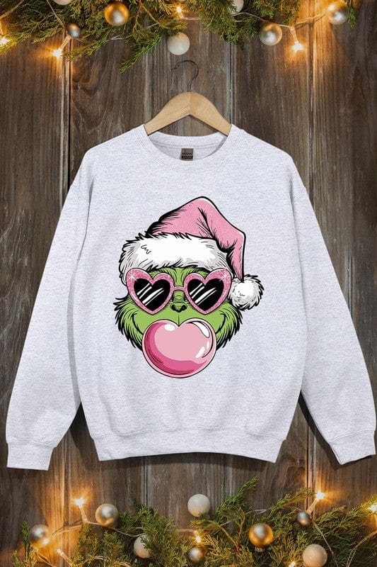 Pink Blowing Bubble Grinch Graphic Sweatshirts Color Bear ASH / S 2000002381517