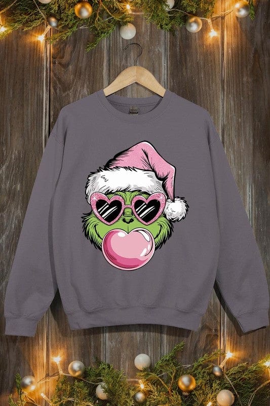 Pink Blowing Bubble Grinch Graphic Sweatshirts Color Bear CHARCOAL / S 2000002381525