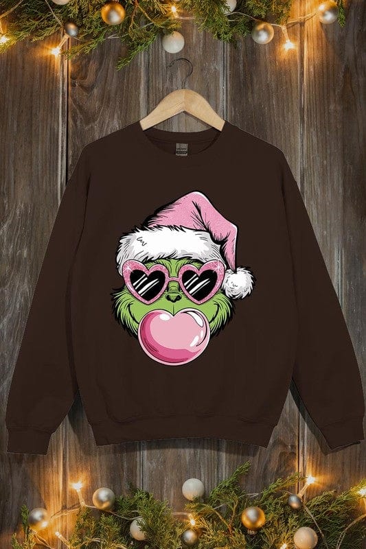 Pink Blowing Bubble Grinch Graphic Sweatshirts Color Bear DARK CHOCOLATE / S 2000002381561