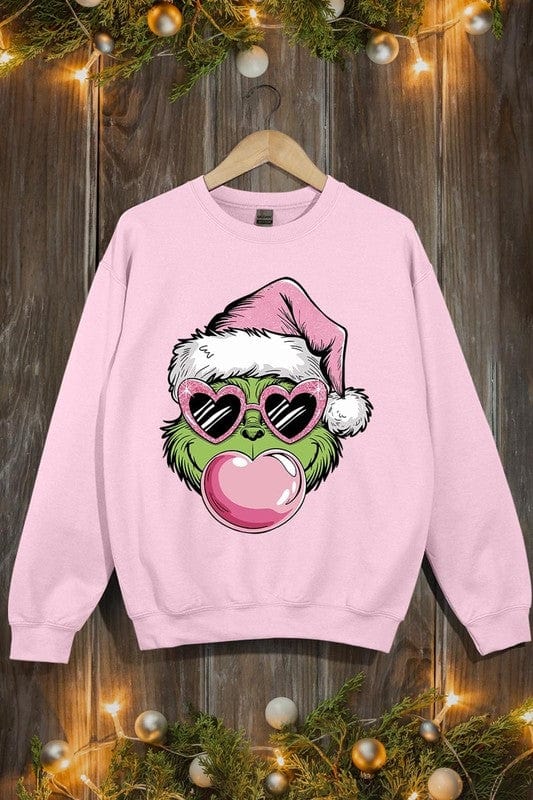 Pink Blowing Bubble Grinch Graphic Sweatshirts Color Bear LIGHT PINK / S 2000002381553