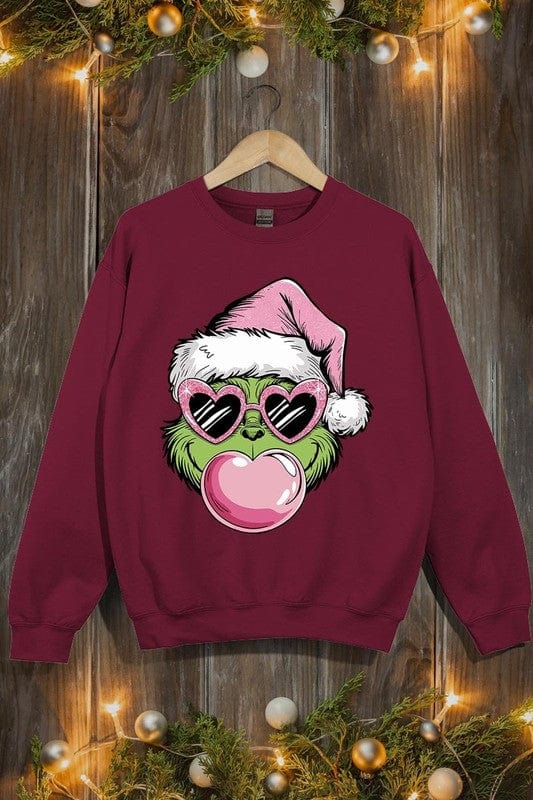 Pink Blowing Bubble Grinch Graphic Sweatshirts Color Bear MAROON / S 2000002381529