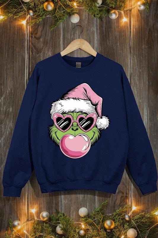 Pink Blowing Bubble Grinch Graphic Sweatshirts Color Bear NAVY / S 2000002381569