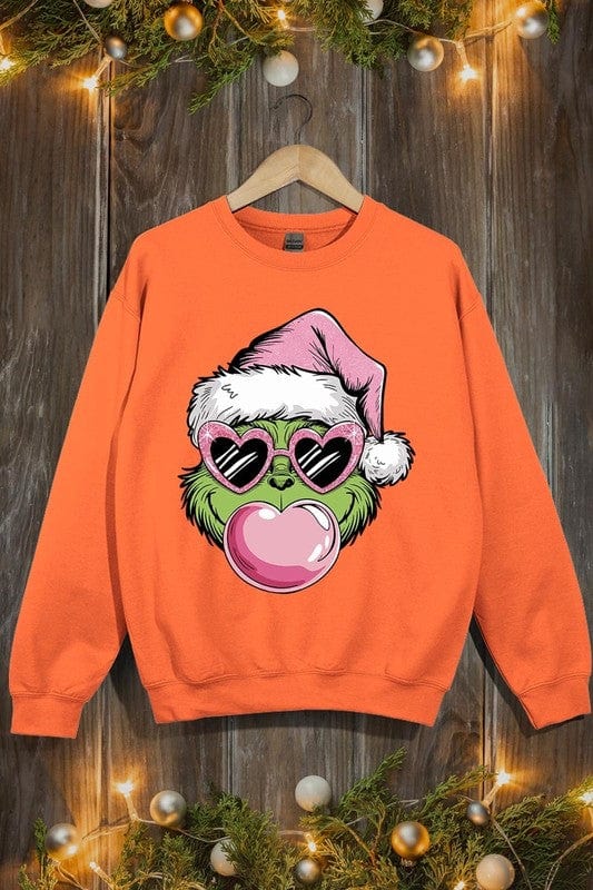 Pink Blowing Bubble Grinch Graphic Sweatshirts Color Bear ORANGE / S 2000002381537