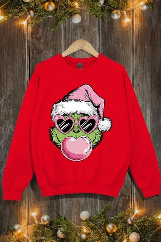 Pink Blowing Bubble Grinch Graphic Sweatshirts Color Bear RED / S 2000002381545