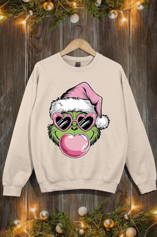 Pink Blowing Bubble Grinch Graphic Sweatshirts Color Bear SAND / S 2000002381549